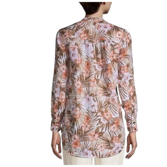 Lands End Womens Plus Size 2X White Tropic Palm Linen A Line Tunic Top Blouse - Picture 6 of 11